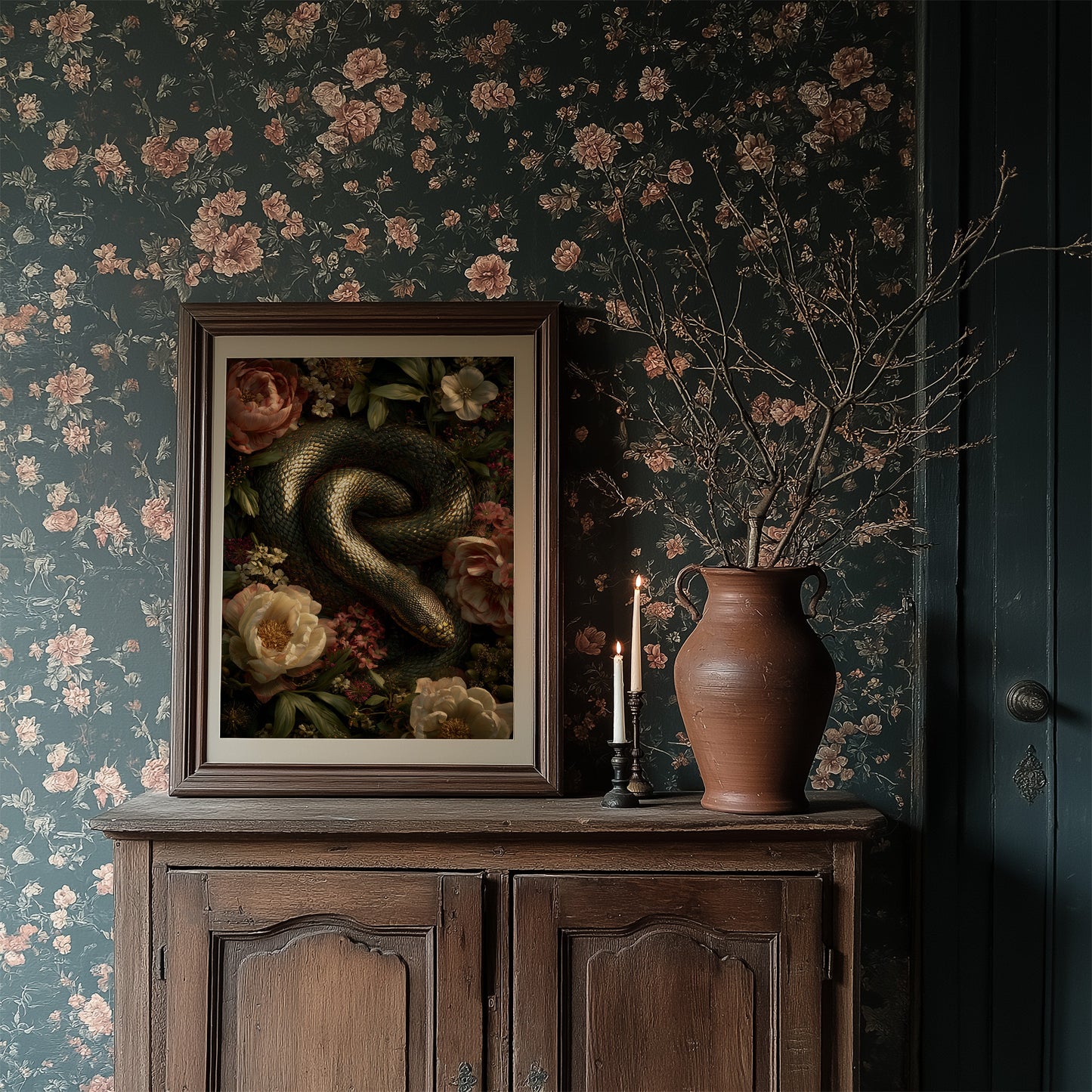 Serpent Among Blooming Peonies