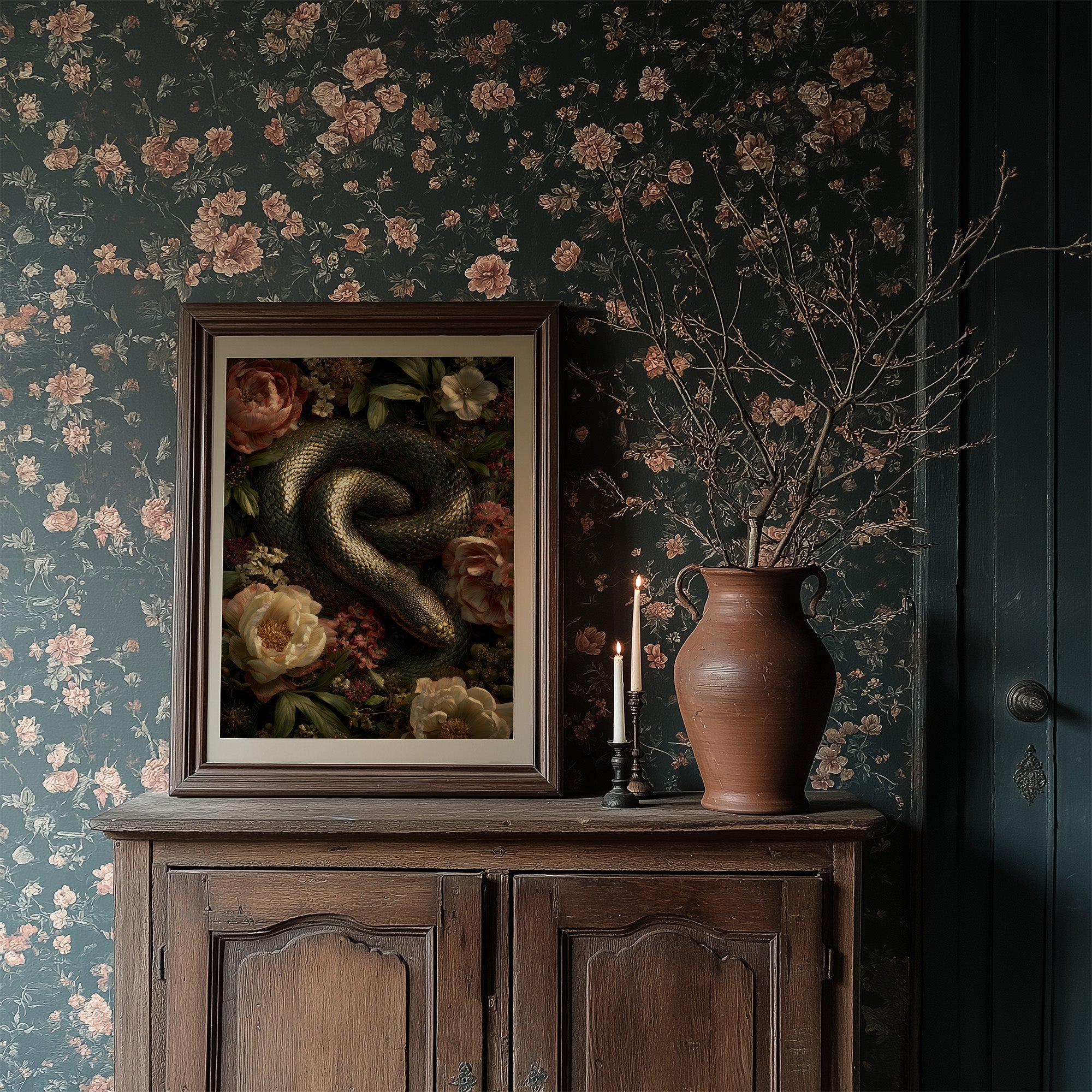 Serpent Among Blooming Peonies