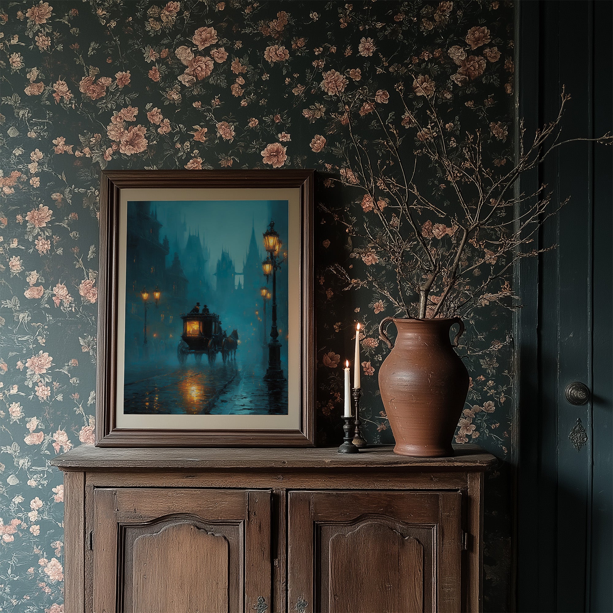 Midnight Carriage Through Teal Fog