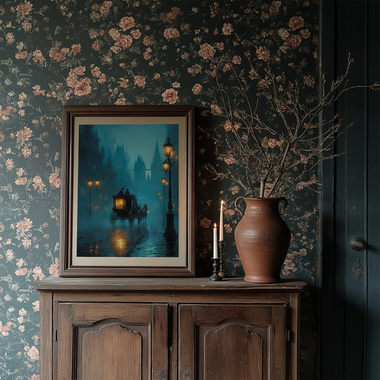 Midnight Carriage Through Teal Fog