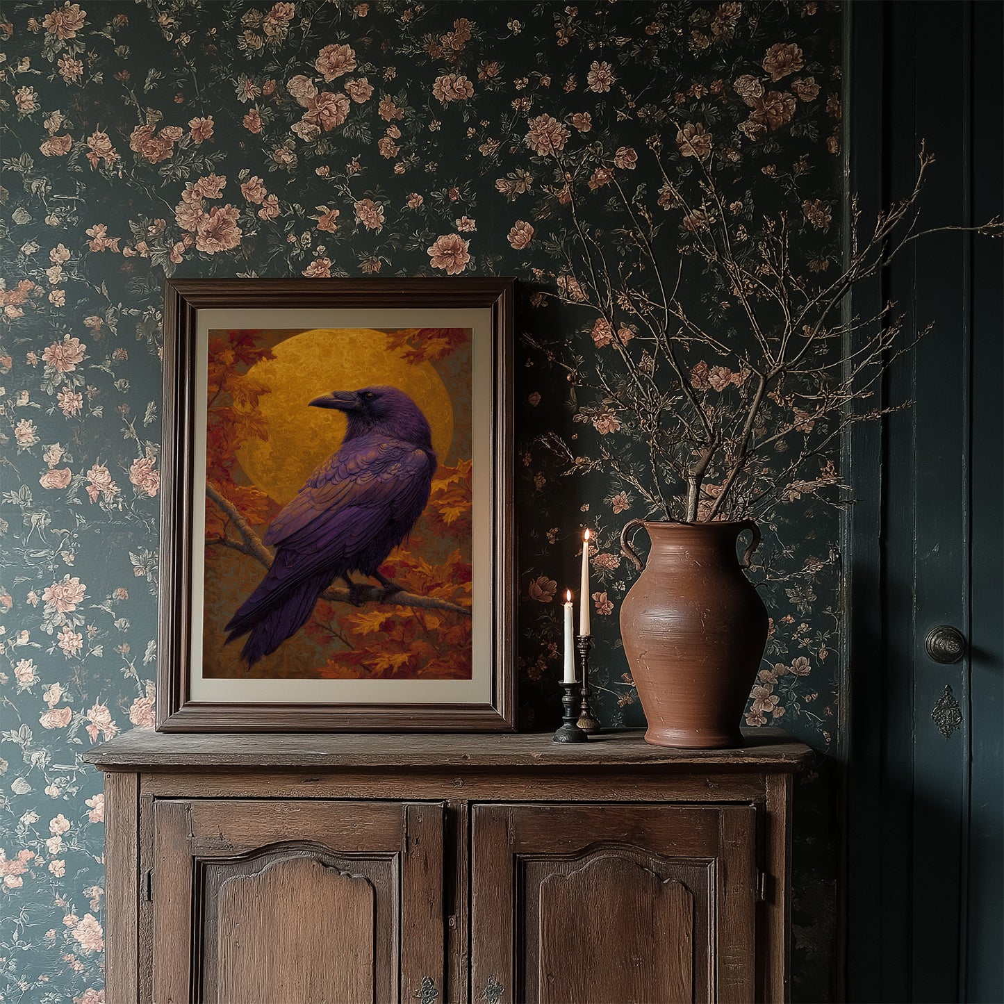 Purple Sentinel Against Autumn Moon