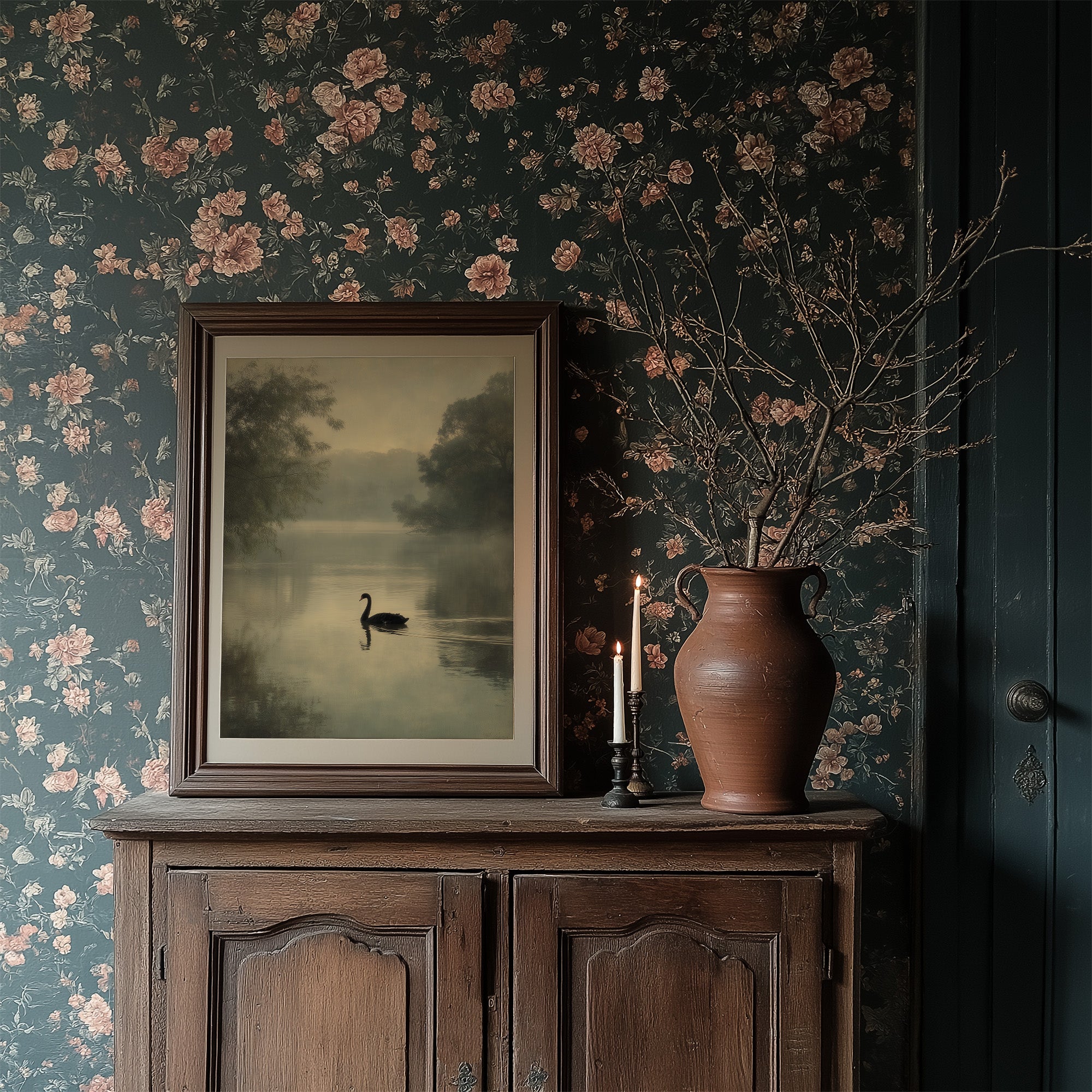 Lone Swan Crosses Misty Waters