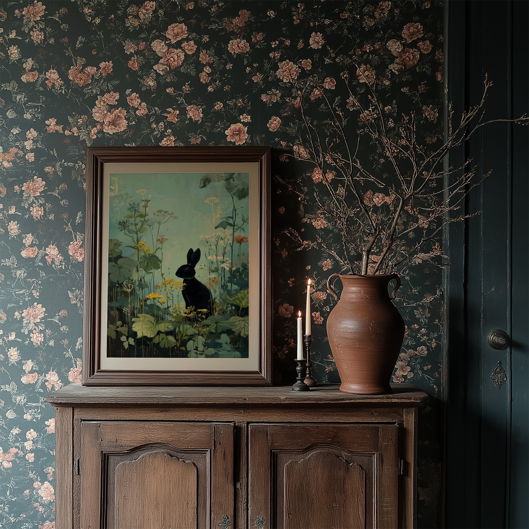 Midnight Hare Among Wildflowers