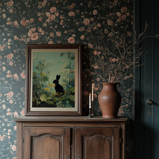 Midnight Hare Among Wildflowers