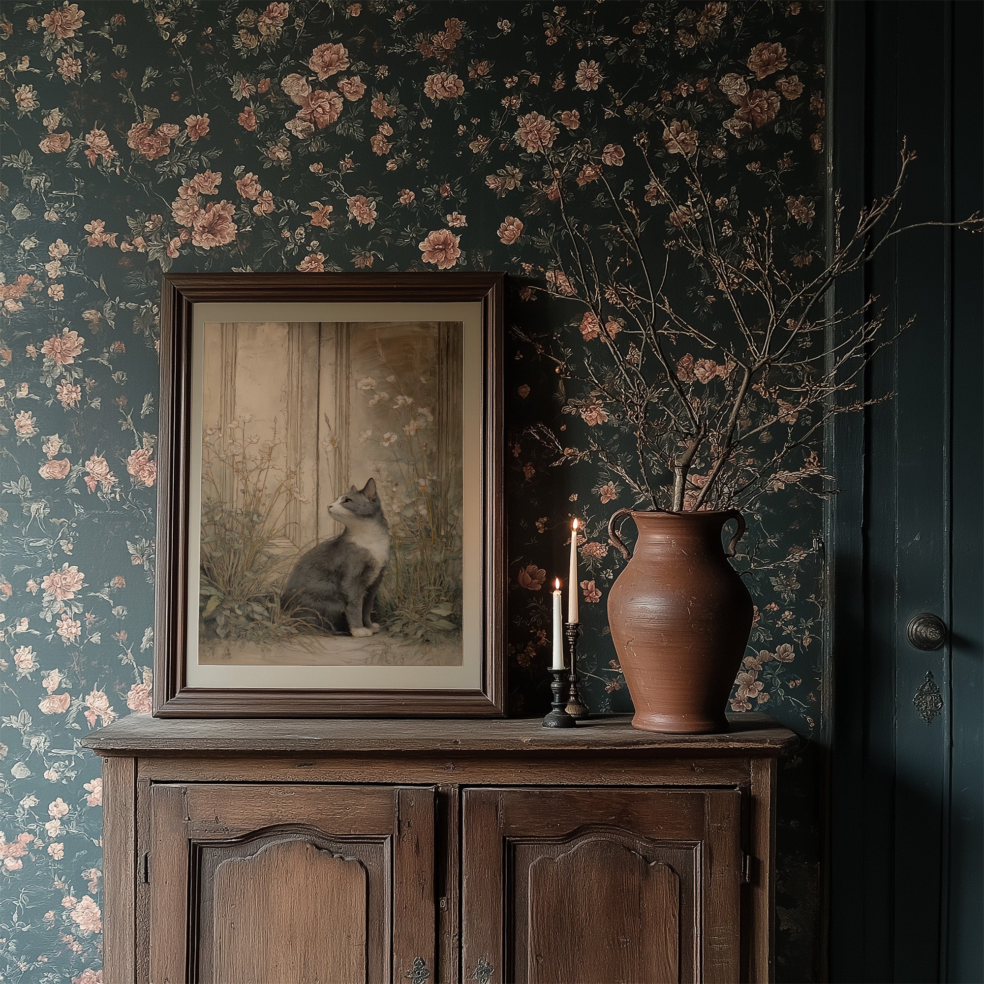 Feline Gazes Through Garden Windows