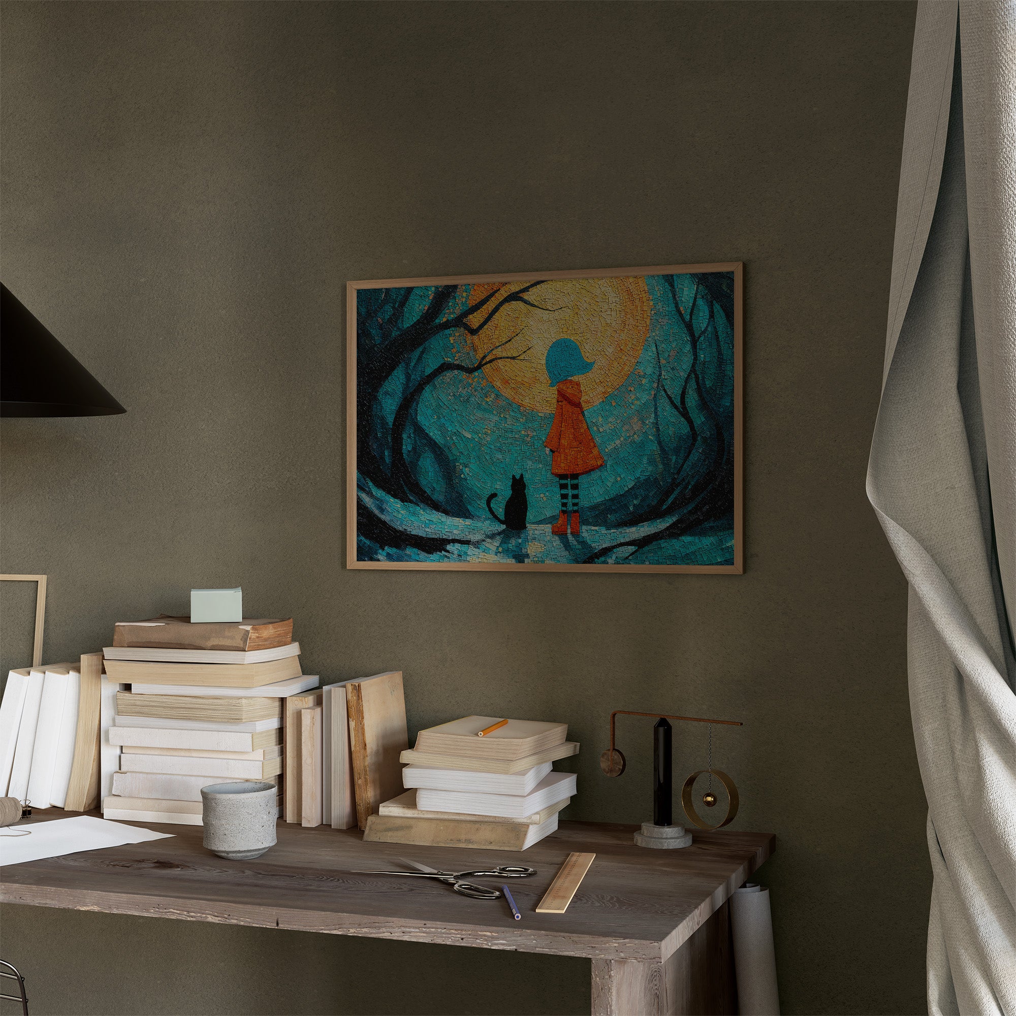 Child And Cat Beneath Glowing Moon