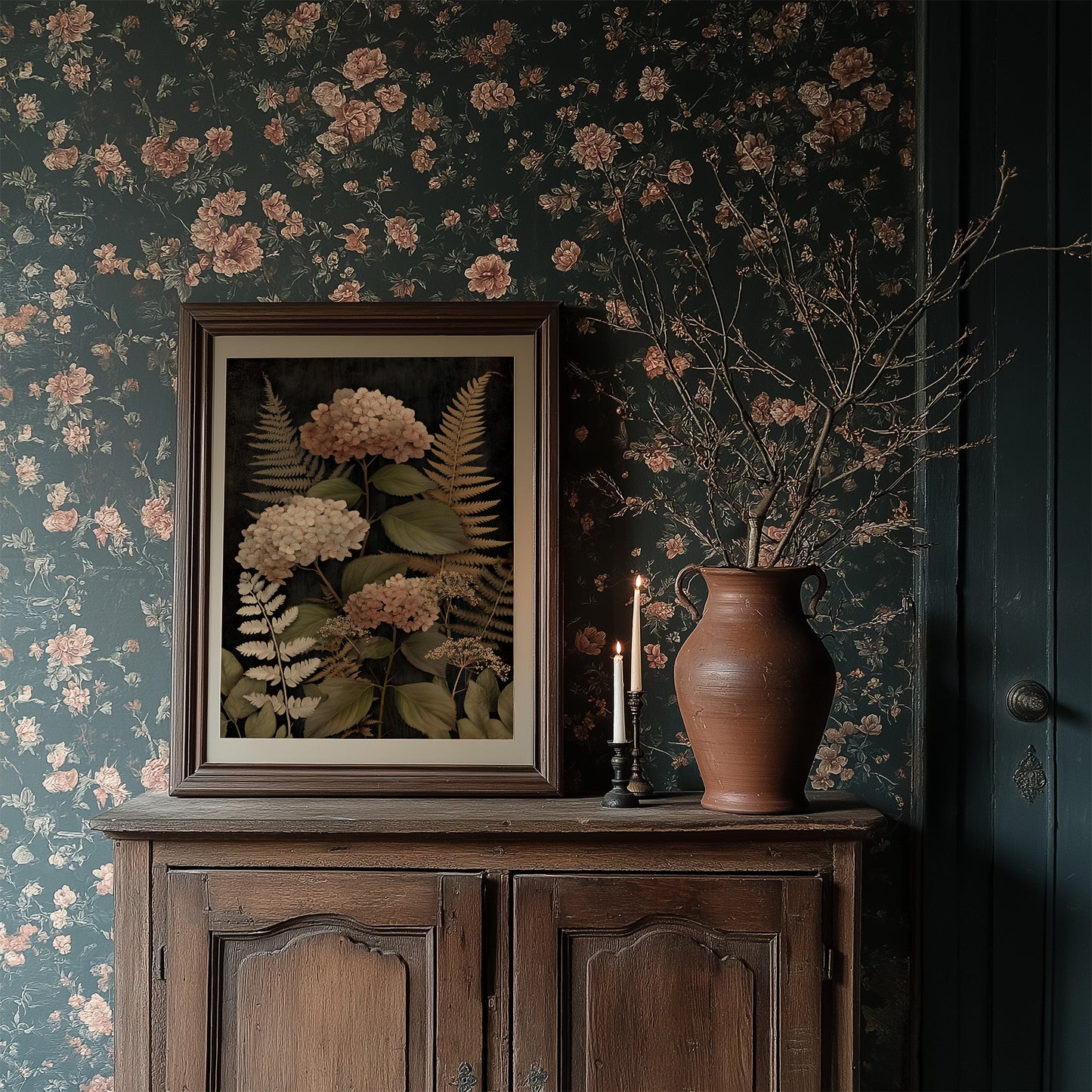 Blush Blooms Against Midnight Walls