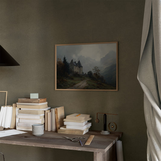 Castle Perched On Misty Hillside