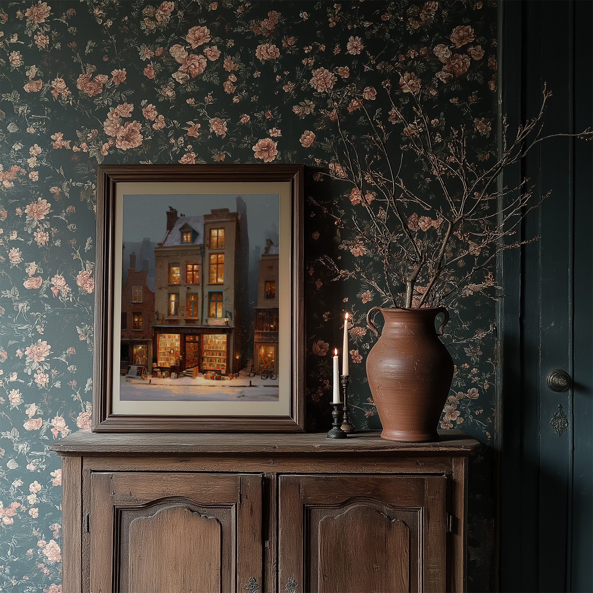 Bookshop Glows Through Winter Evening