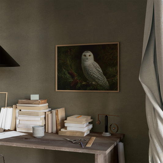 Arctic Sentinel Among Pine Boughs