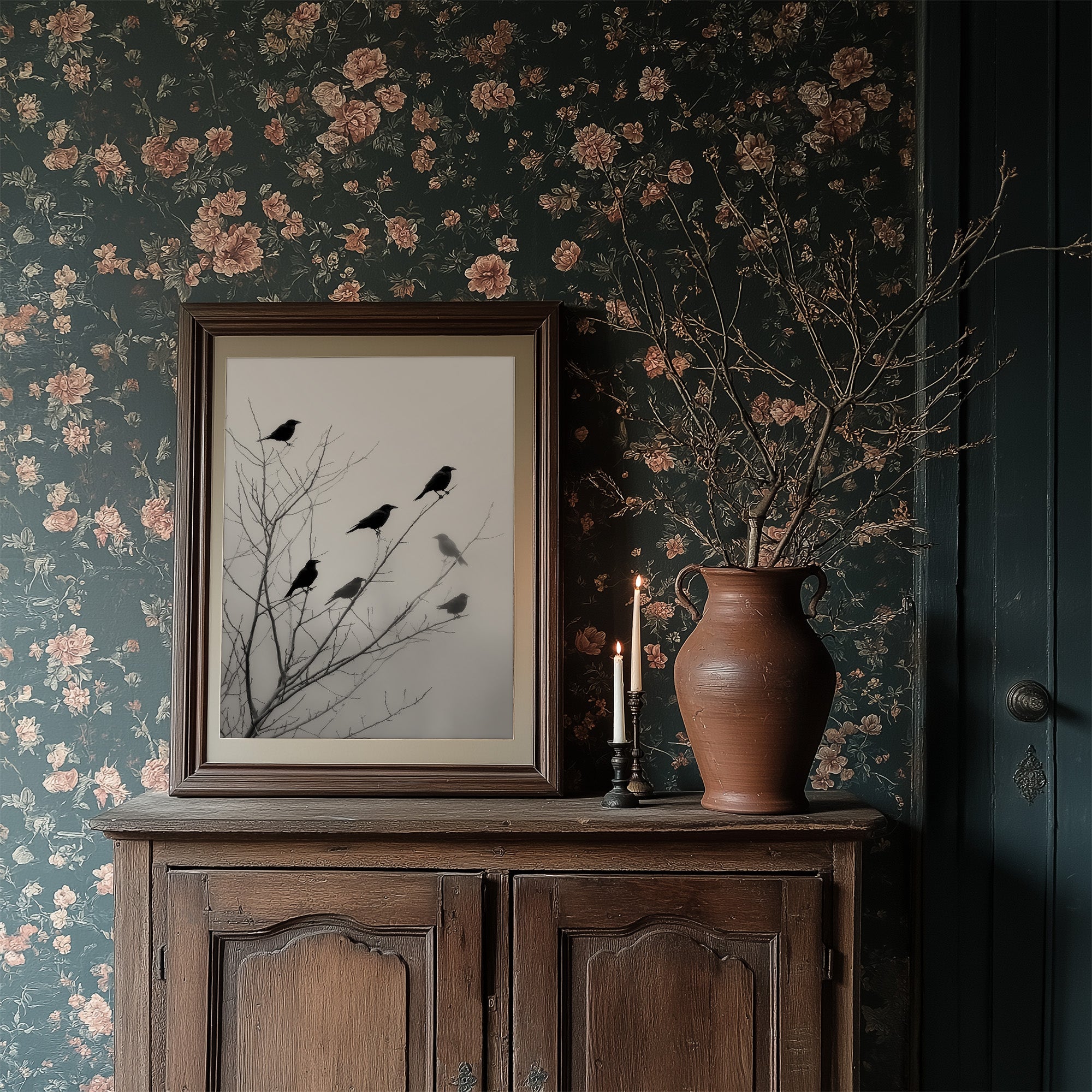 Ravens Perch On Winter Branches