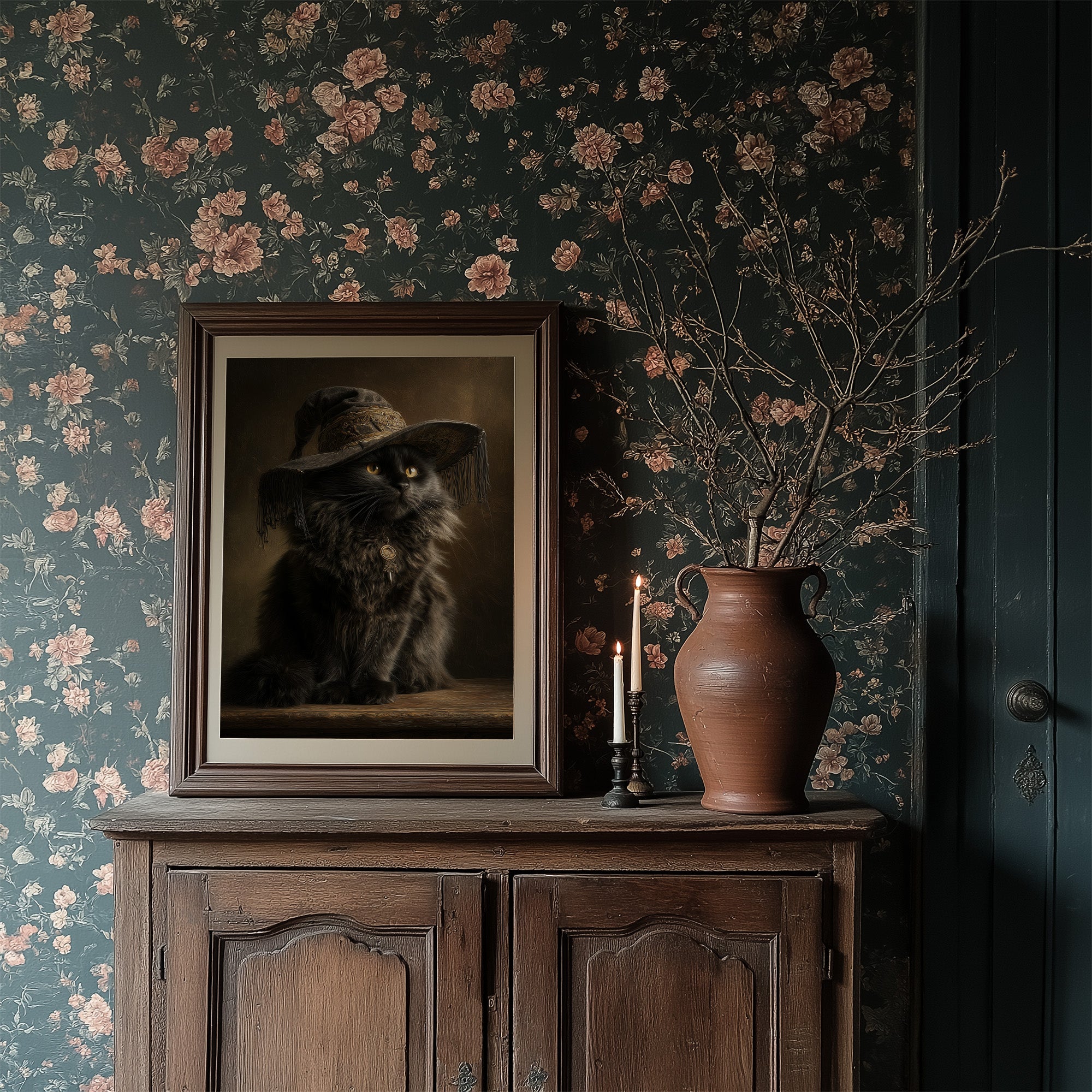 Midnight Feline Wears Victorian Elegance