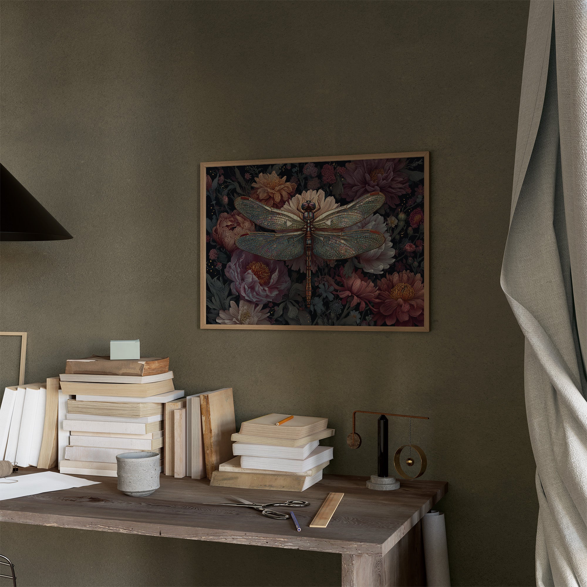 Iridescent Wings Among Blooming Peonies