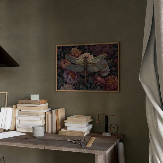 Iridescent Wings Among Blooming Peonies