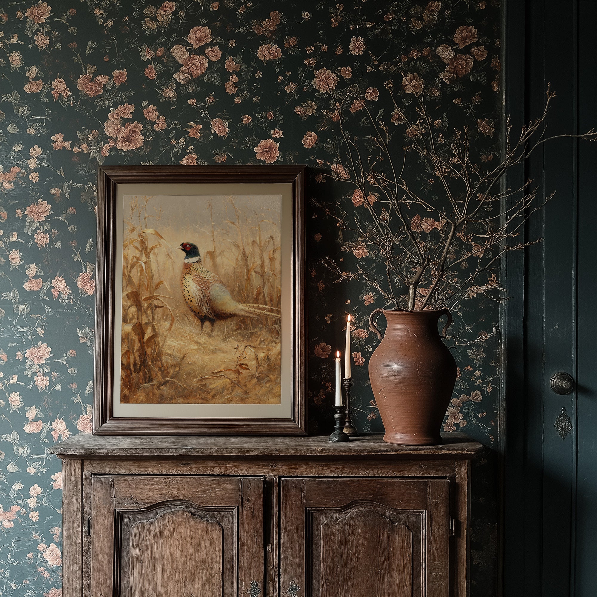 Pheasant Stands Among Golden Stalks