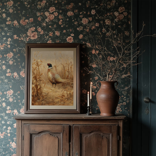 Pheasant Stands Among Golden Stalks