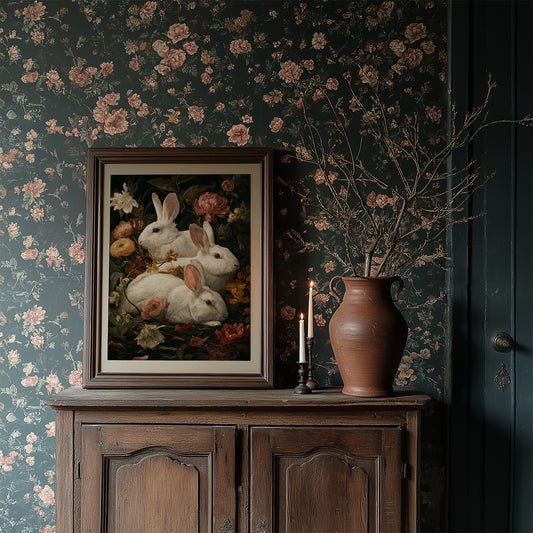 White Rabbits Among Velvet Blooms