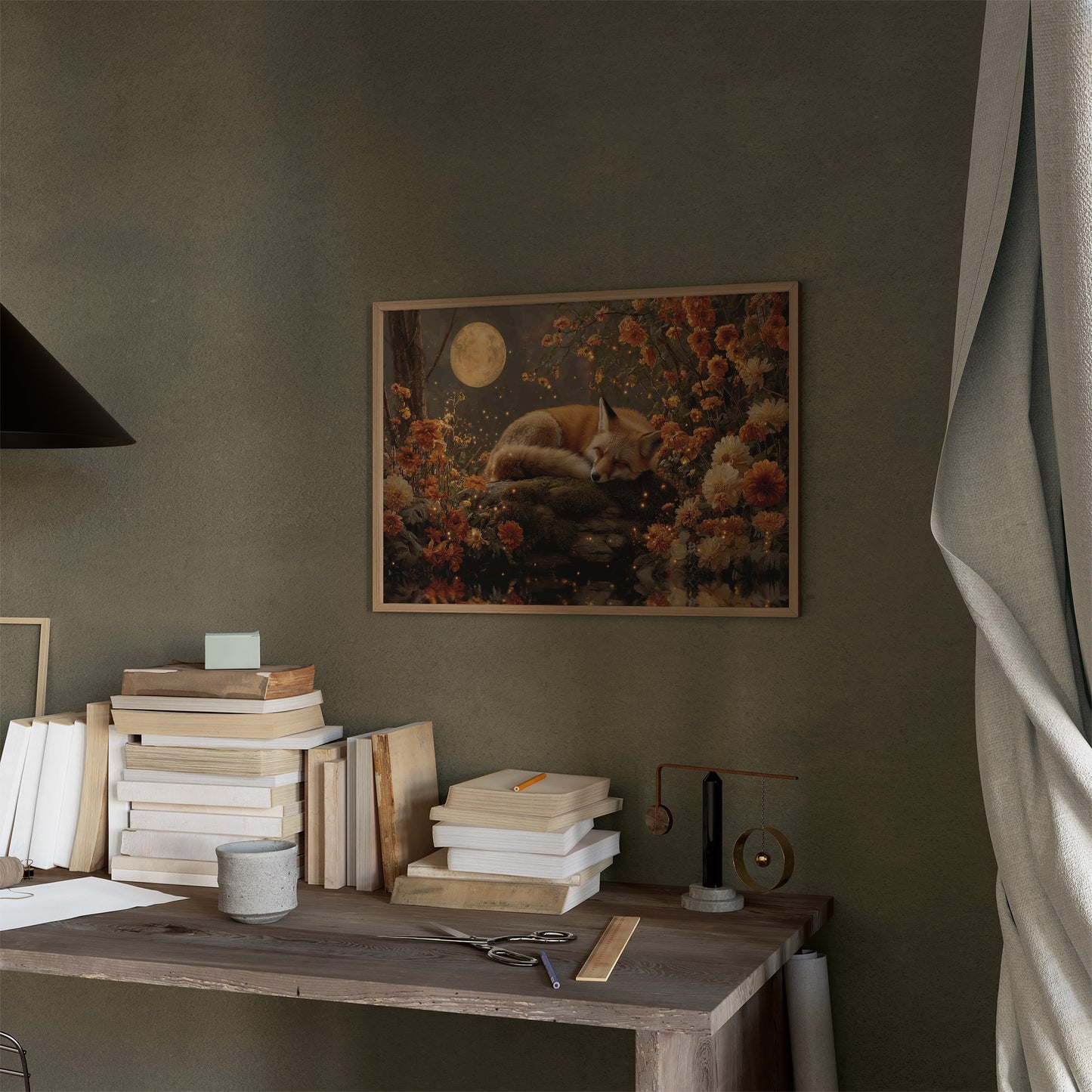 Autumn Fox Dreams Under Moonlight