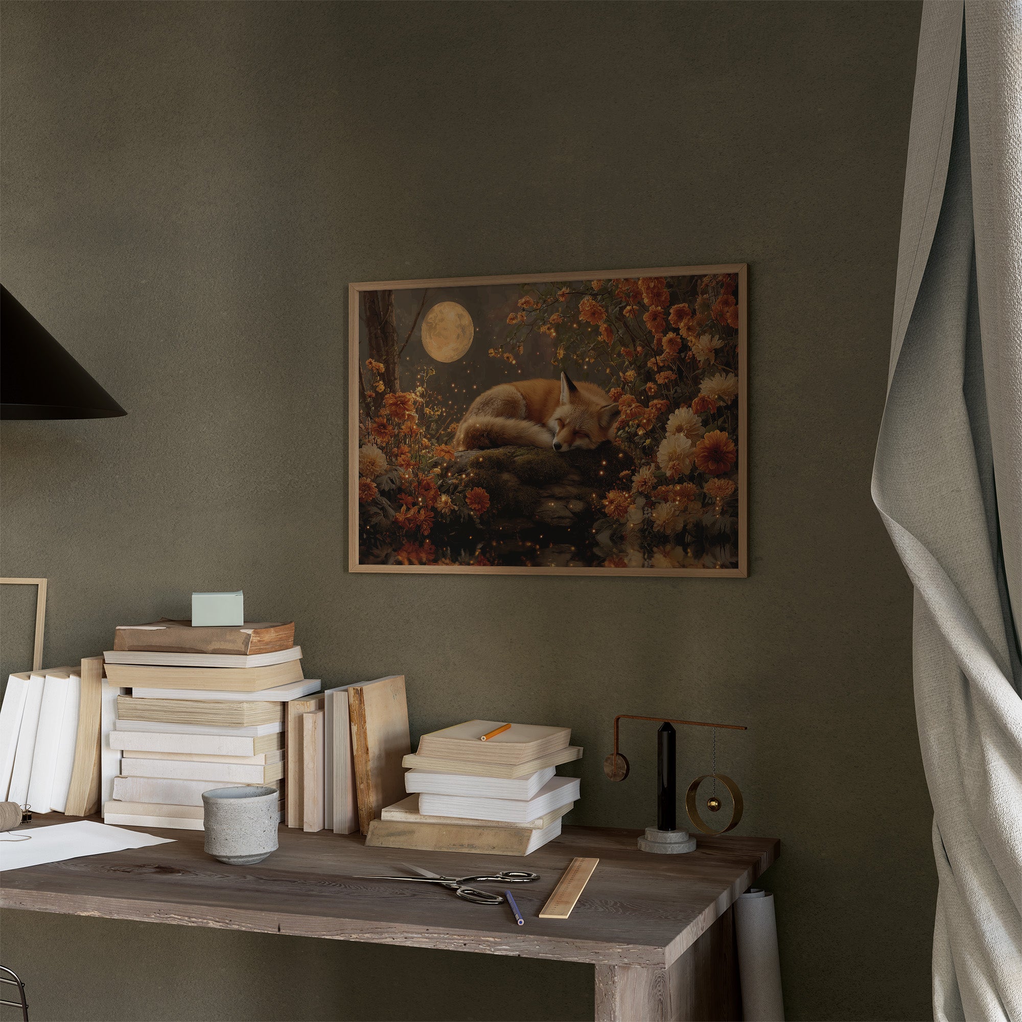 Autumn Fox Dreams Under Moonlight