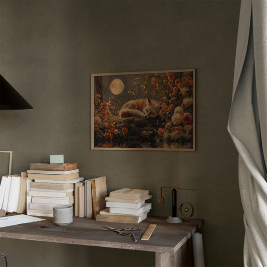 Autumn Fox Dreams Under Moonlight