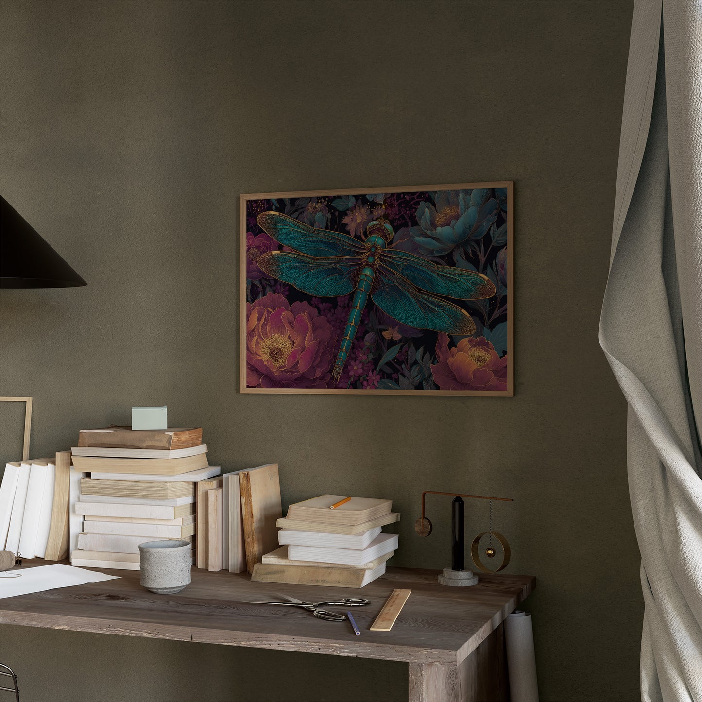 Iridescent Wings Among Midnight Blooms