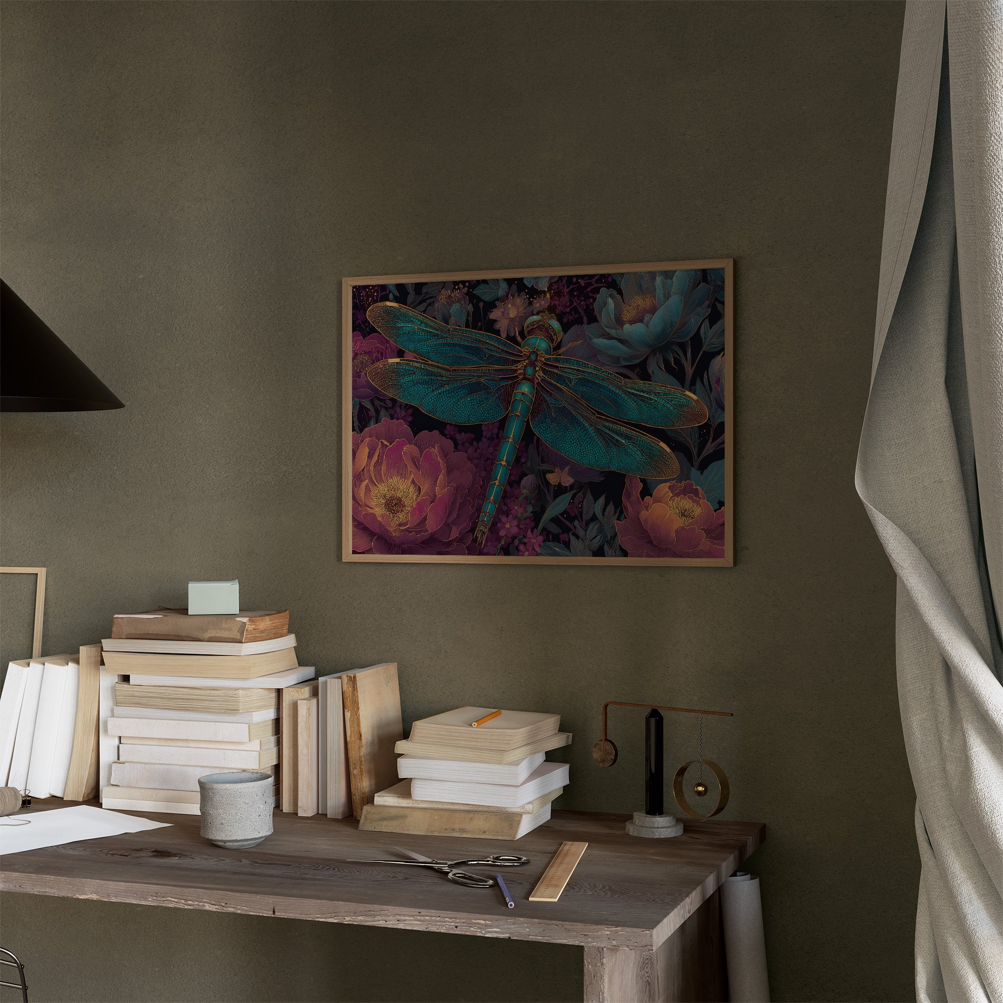 Iridescent Wings Among Midnight Blooms