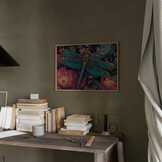 Iridescent Wings Among Midnight Blooms