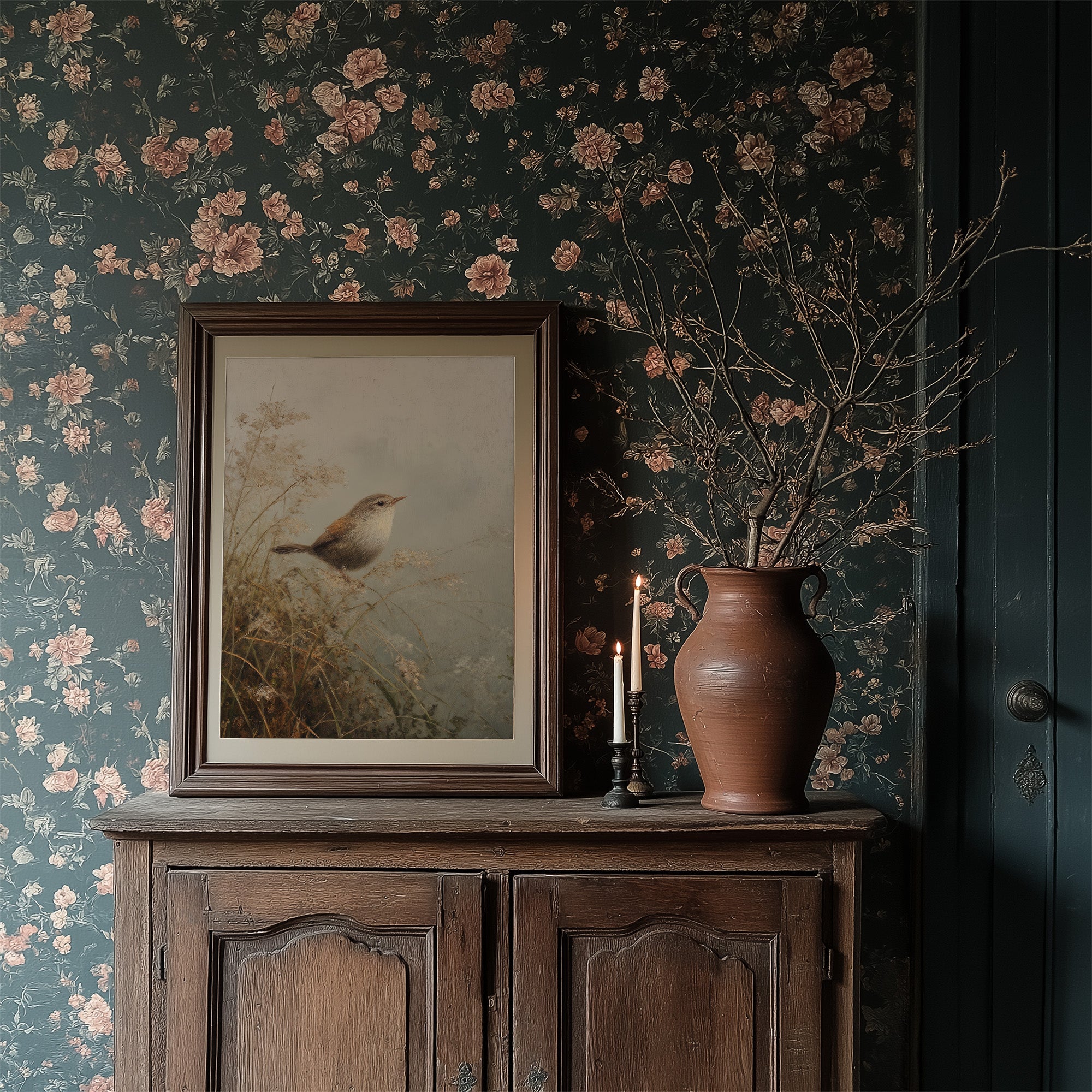 Wren Perches Among Autumn Reeds