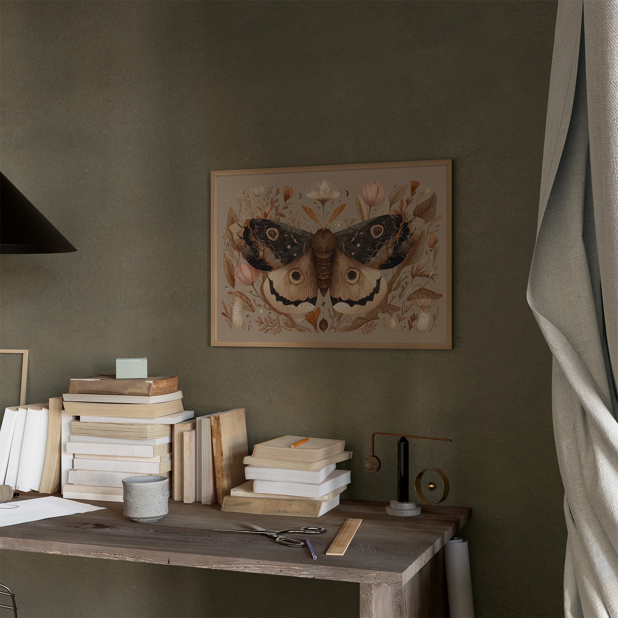 Botanical Moth Among Literary Treasures