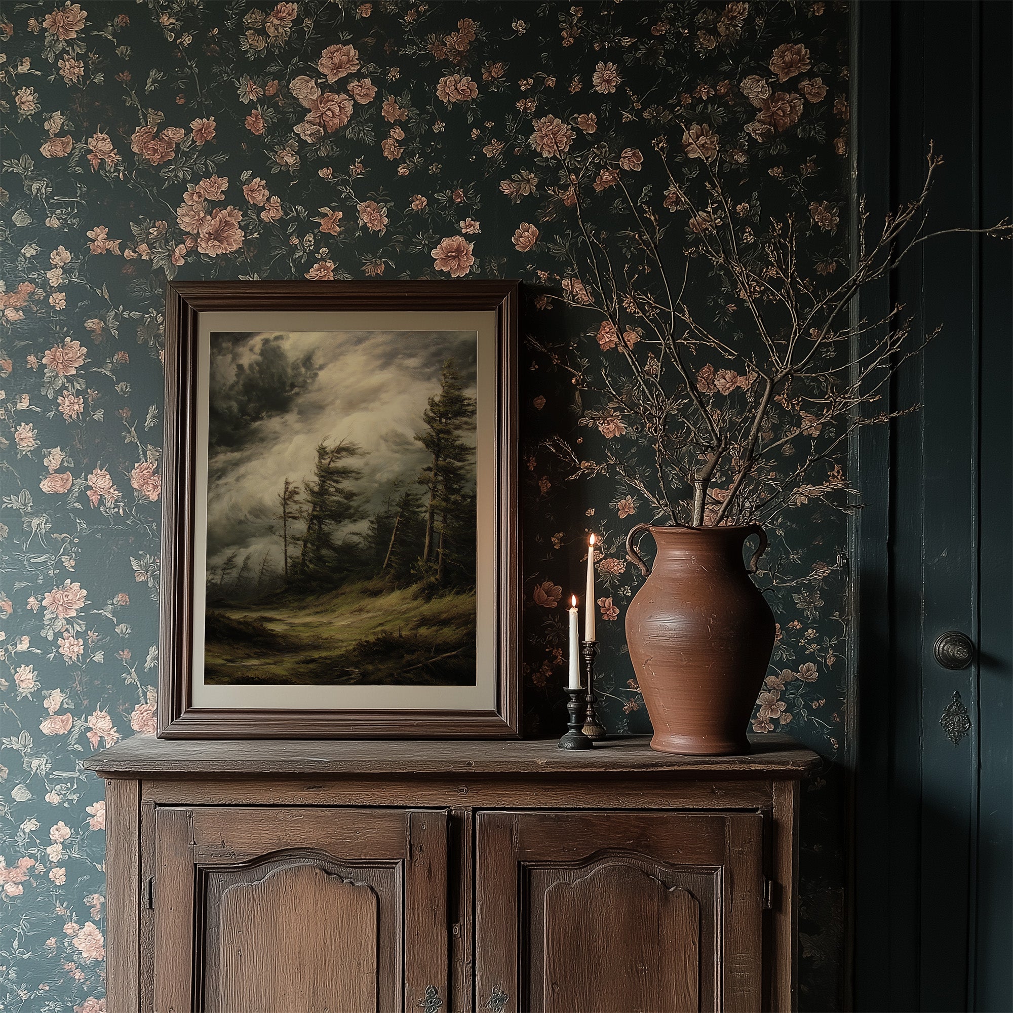 Storm Bends Pines Against Sky