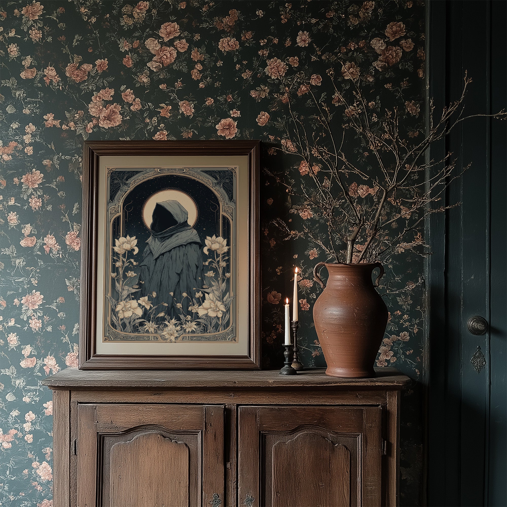 Moonlit Pilgrim Among Lotus Blossoms