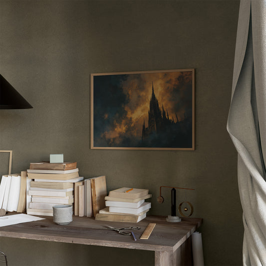 Cathedral Rises Through Amber Sky