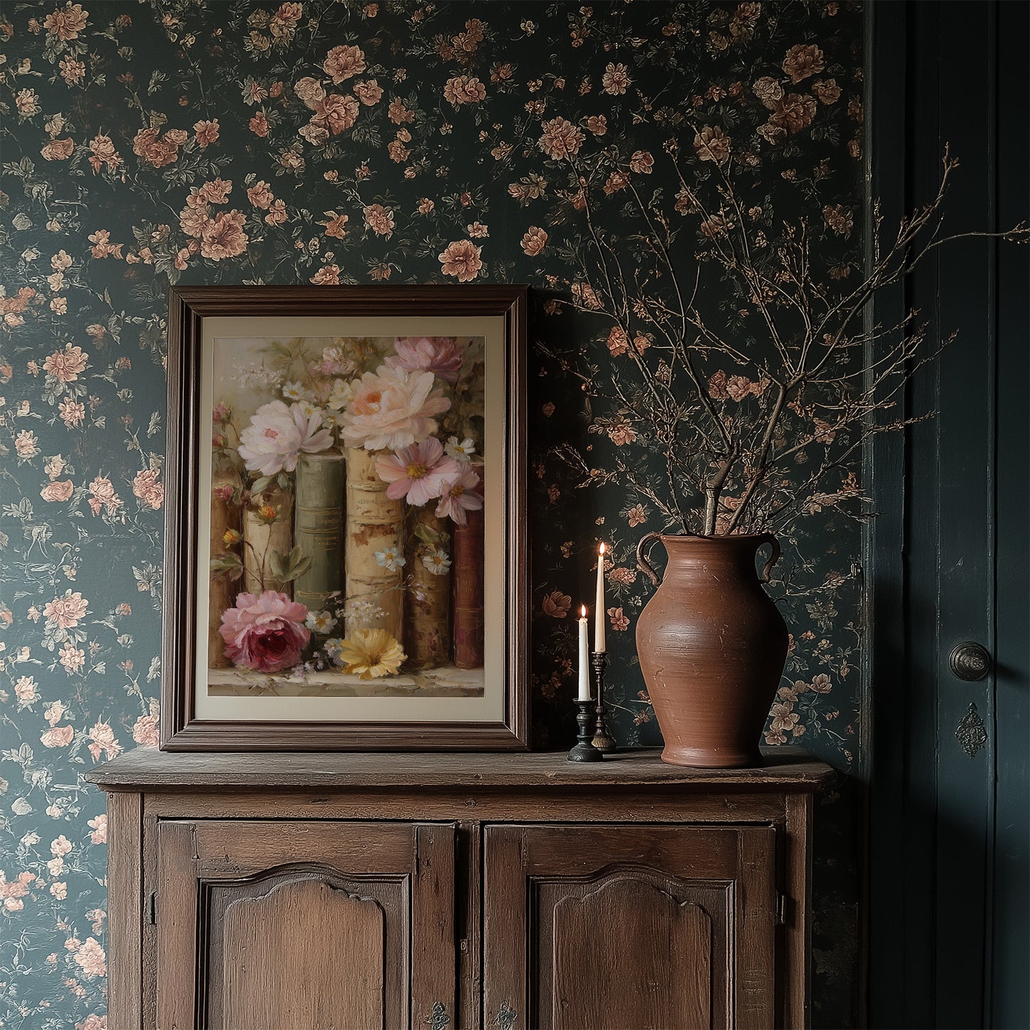 Peonies Rest Among Vintage Volumes