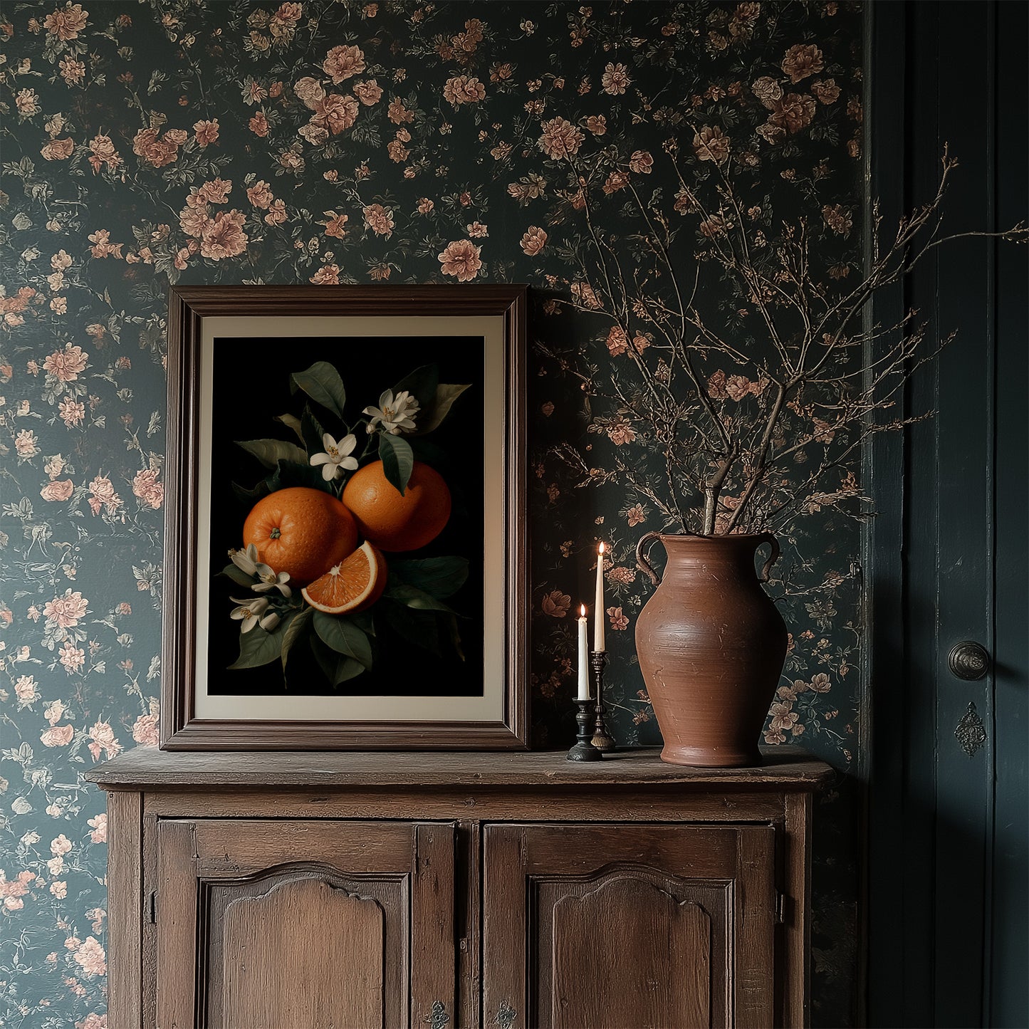 Citrus Blooms Against Midnight Velvet