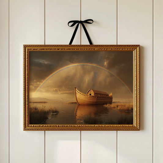 Wooden Ark Beneath Rainbow Promise