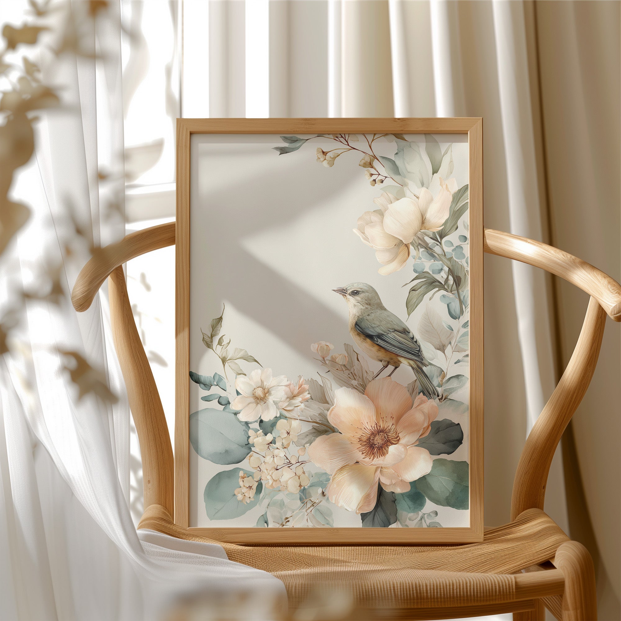 Songbird Perched Among Delicate Blooms