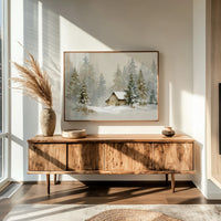 Cabin Nestled Among Frosted Pines