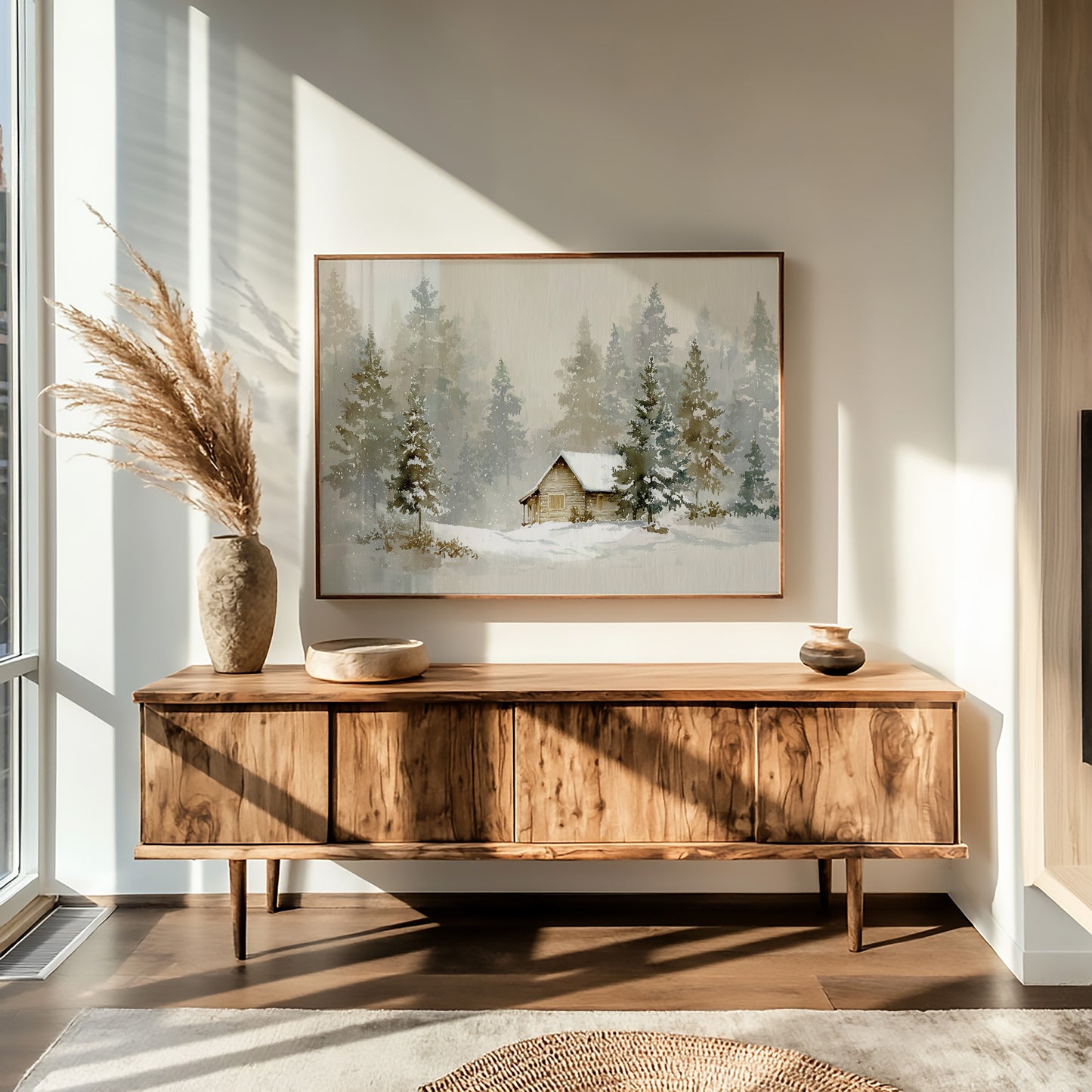Cabin Nestled Among Frosted Pines
