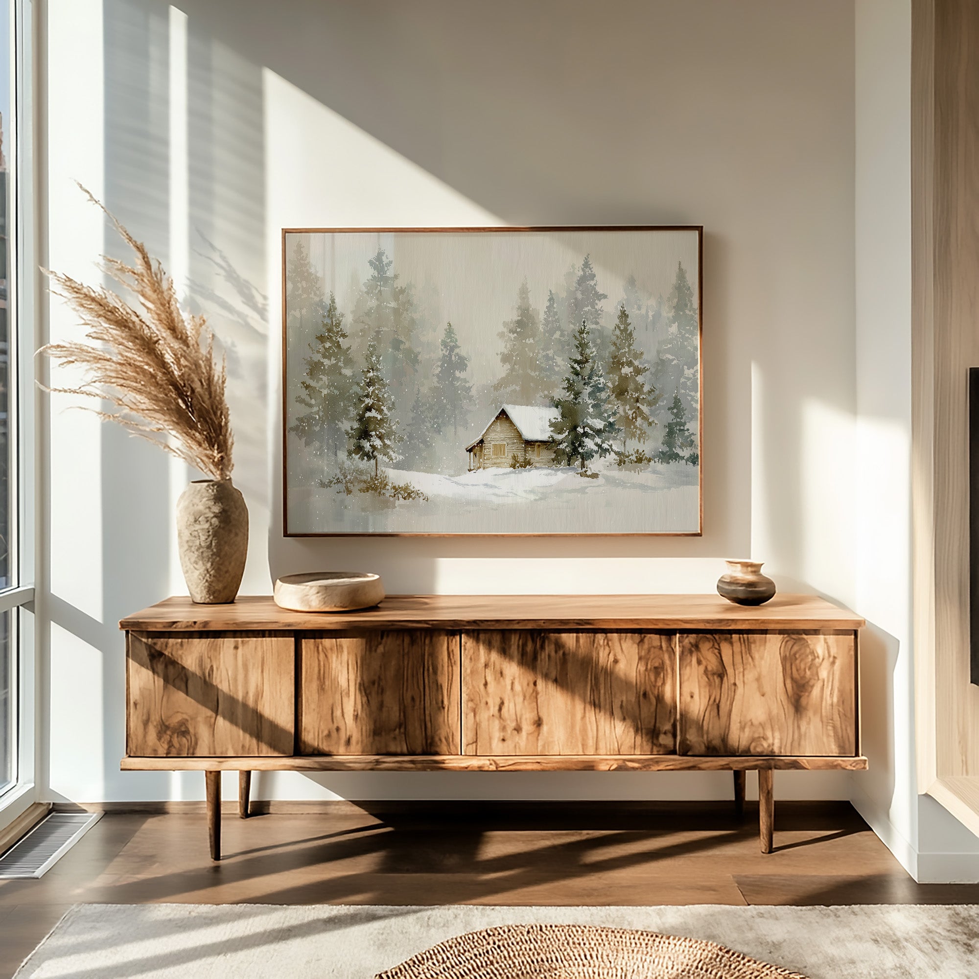 Cabin Nestled Among Frosted Pines