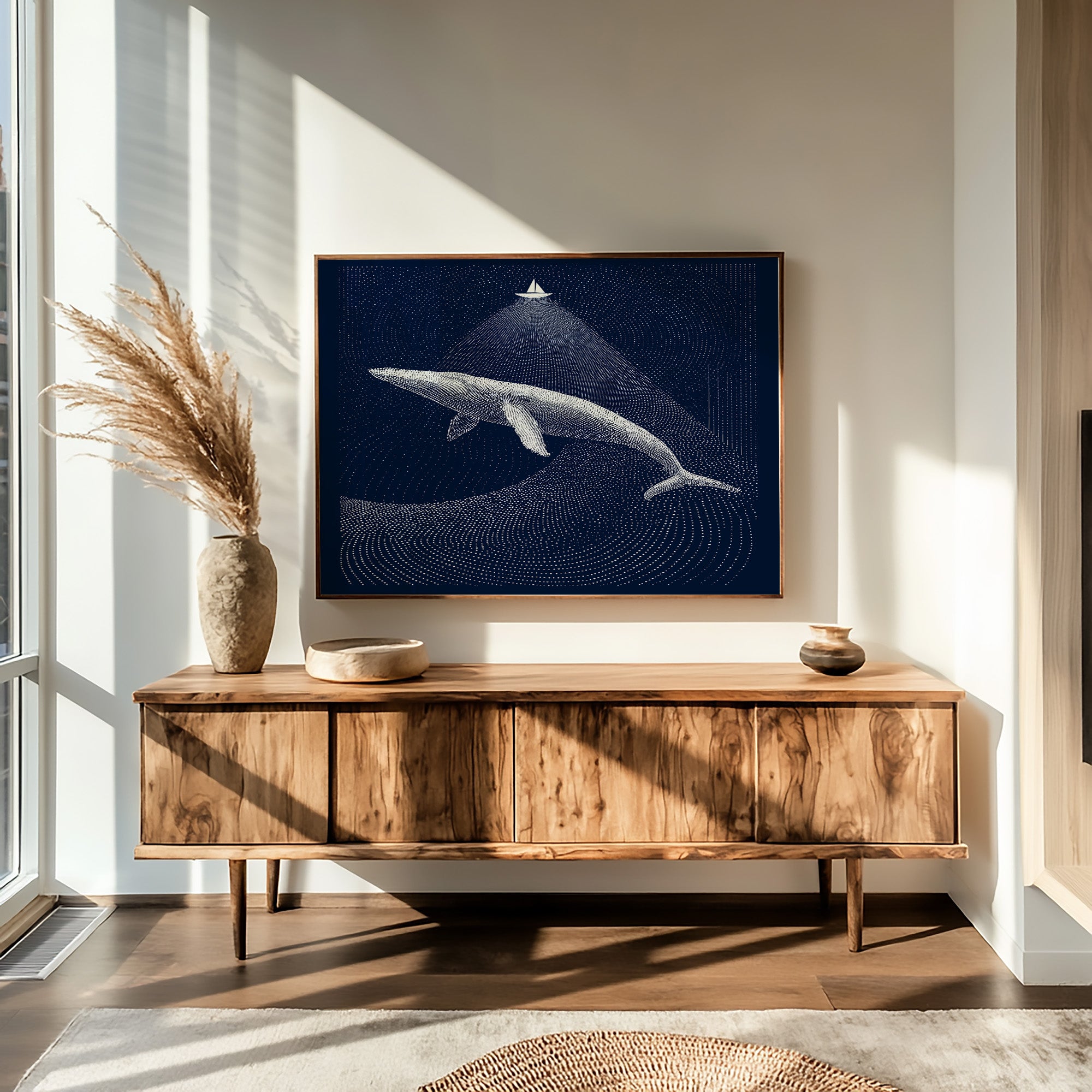 Tiny Vessel Above Ocean Giant