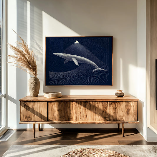 Tiny Vessel Above Ocean Giant