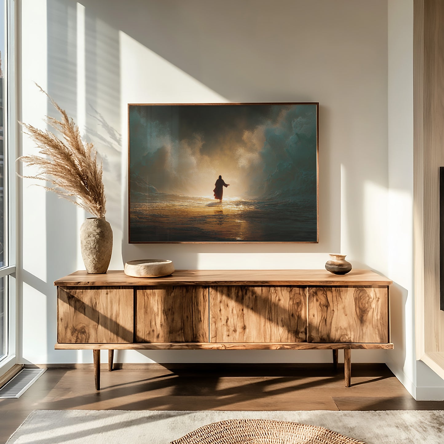 Solitary Figure Faces Rising Tide