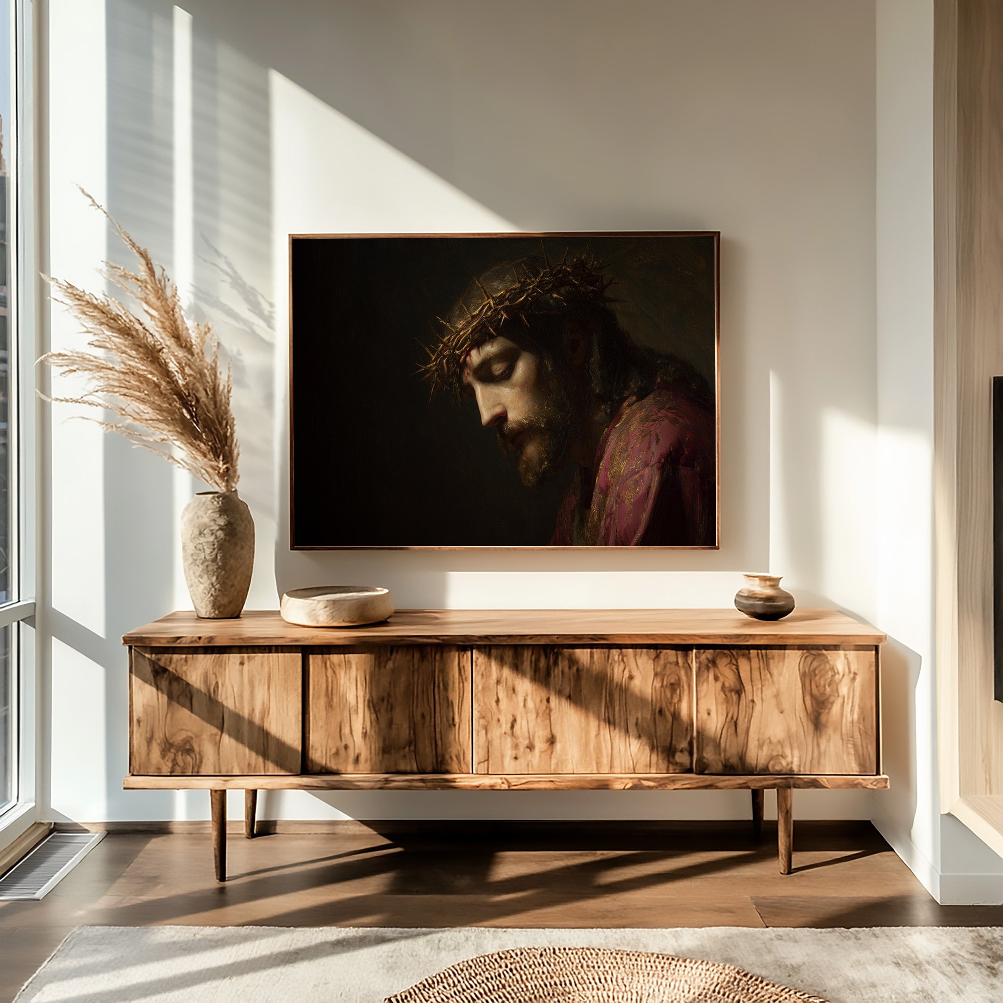 Sacred Portrait Among Quiet Shelves