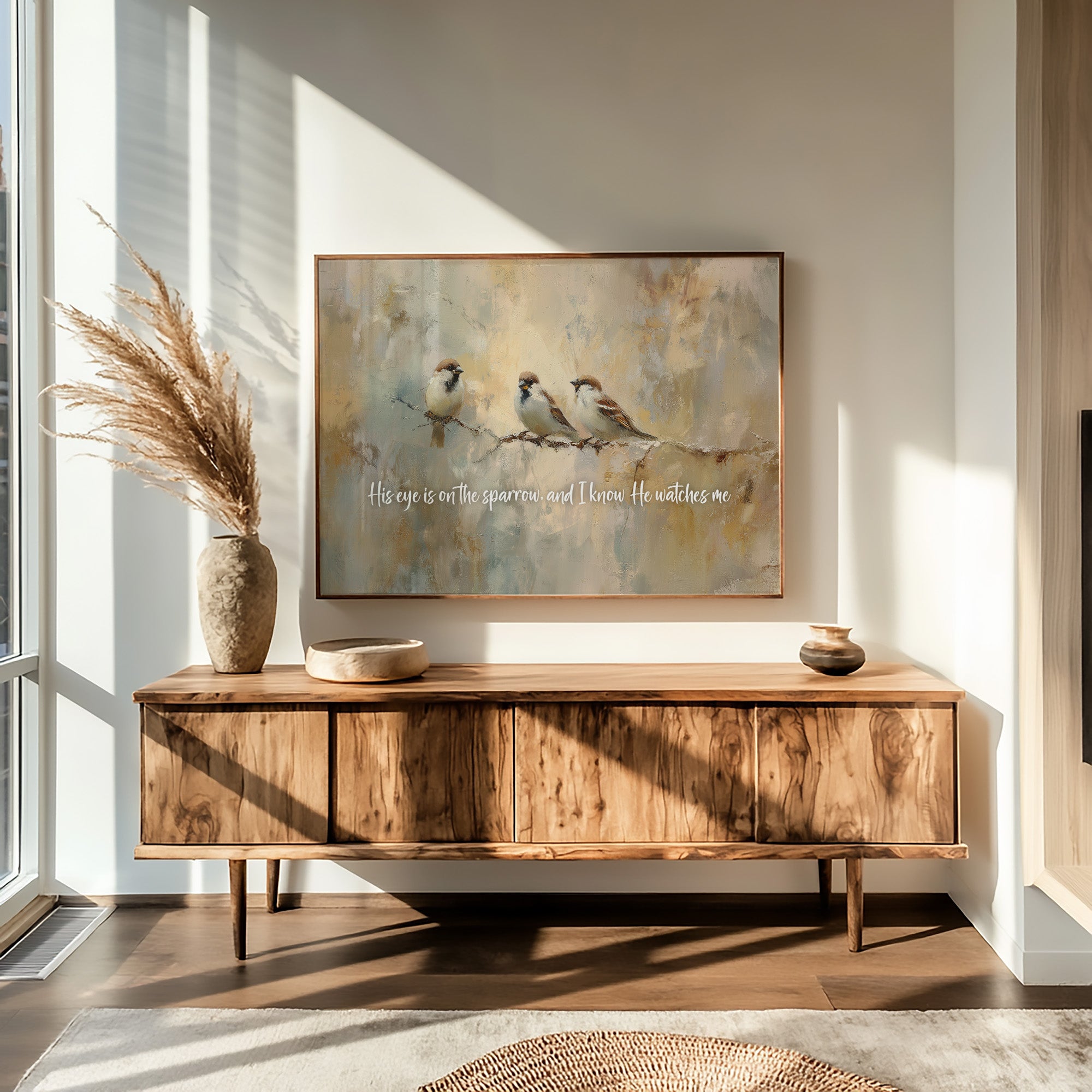 Sparrows Rest On Autumn Branch