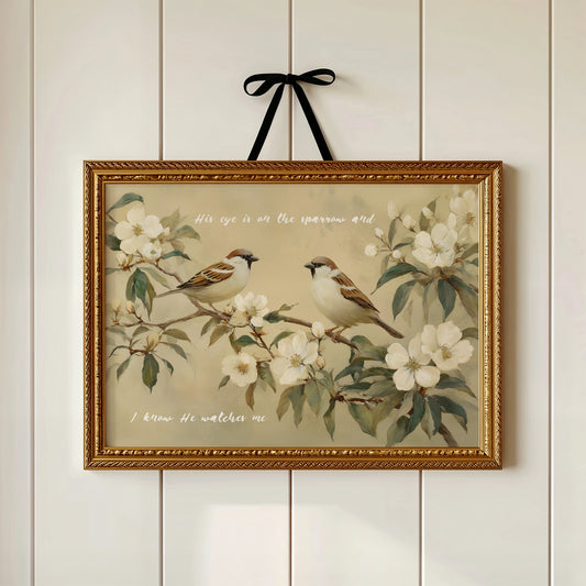 Sparrows Rest Among Blossom Branches