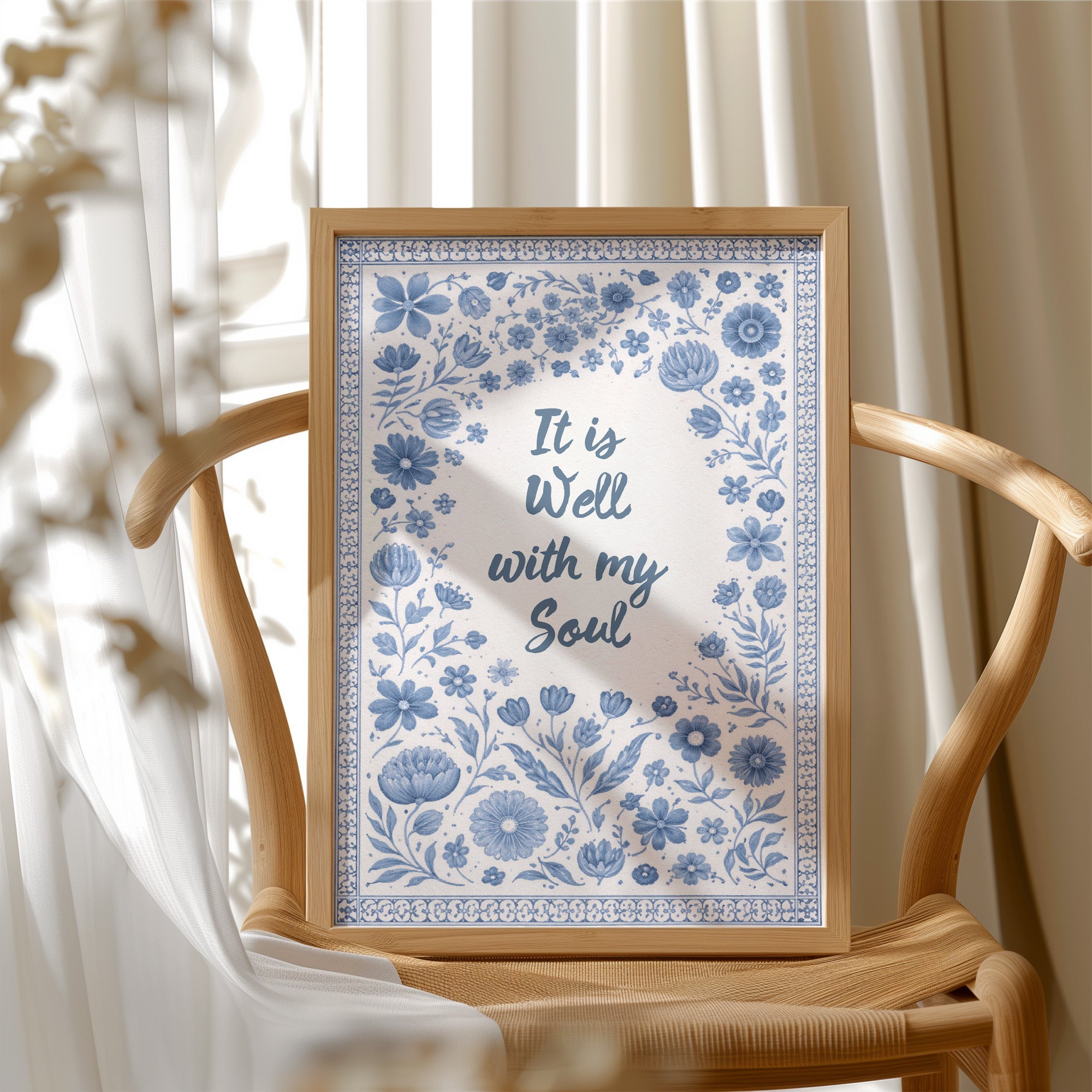 Indigo Blooms Frame Sacred Words