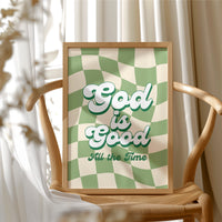 Retro Affirmations Wave Through Checkered Green