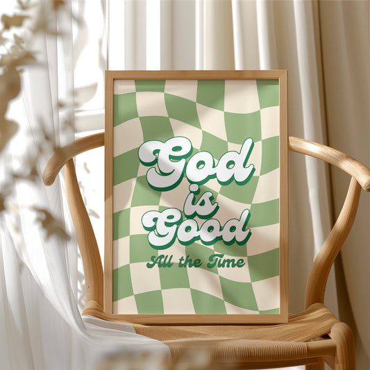 Retro Affirmations Wave Through Checkered Green