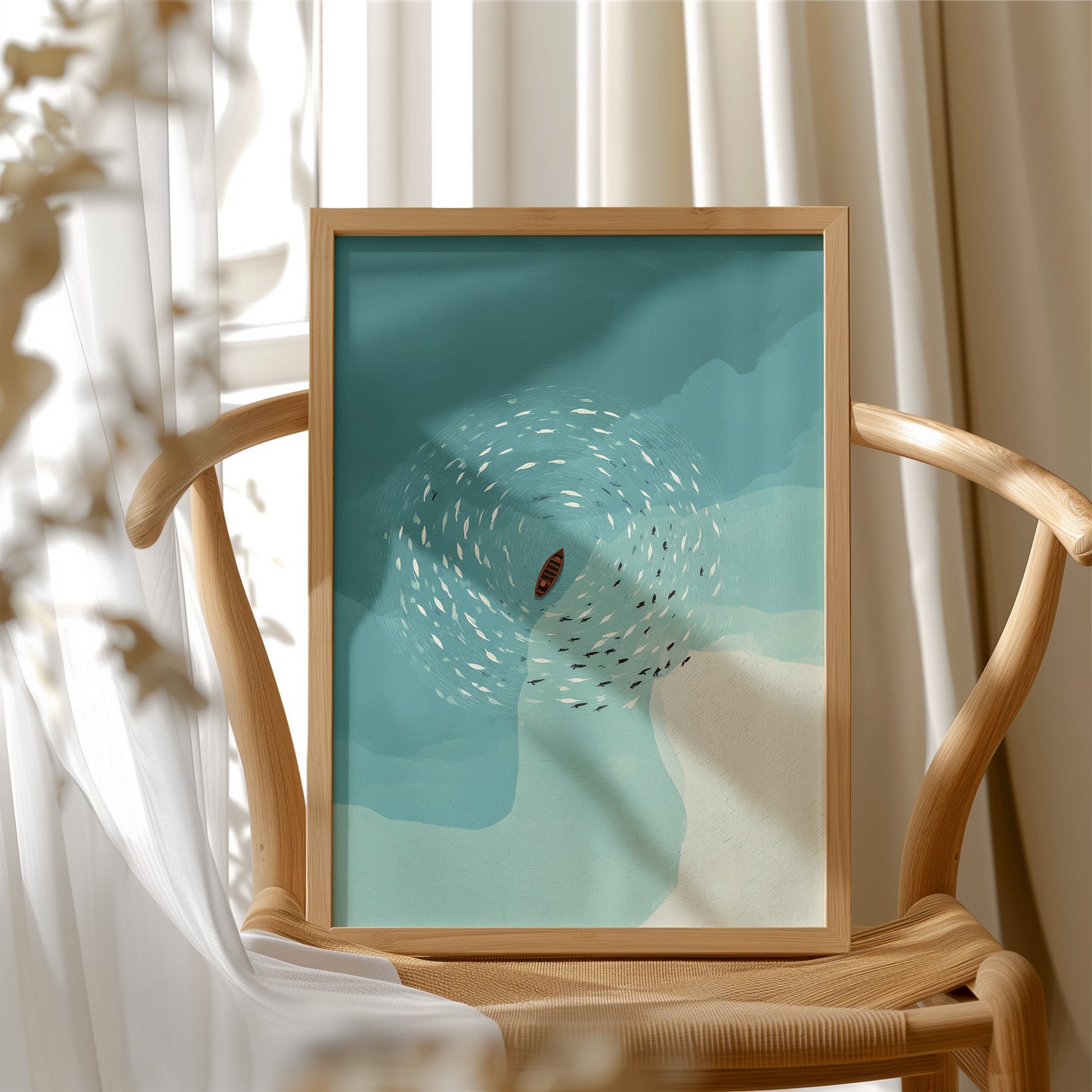 Solitary Vessel Amid Swirling Shoals