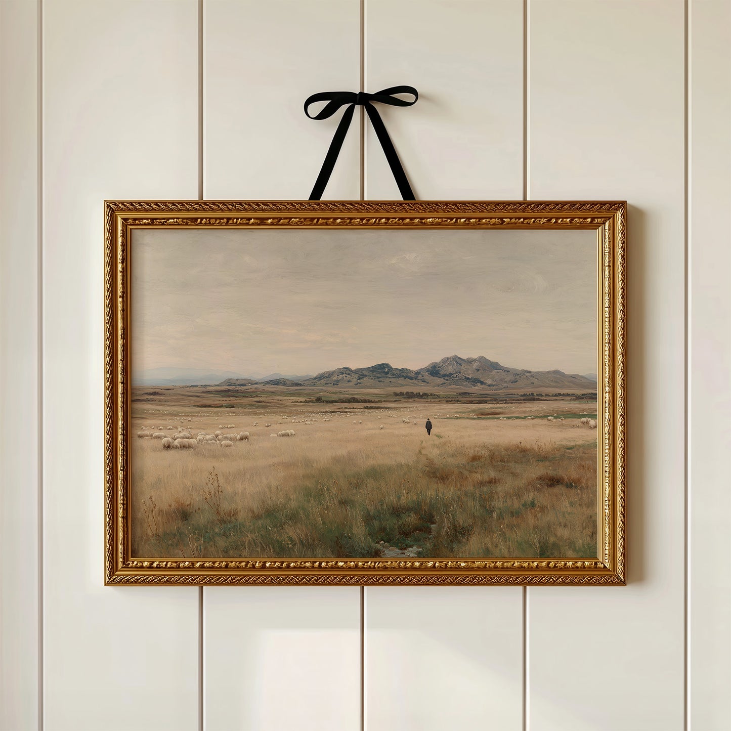 Solitary Shepherd in Amber Grasslands